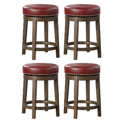 Lexicon Whitby 25 Inch Counter Height Round Swivel Seat Stool, Red (4 Pack)