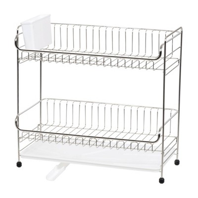 Iris 2 Tier Stainless Steel Dish Drying Rack With Plastic Drain