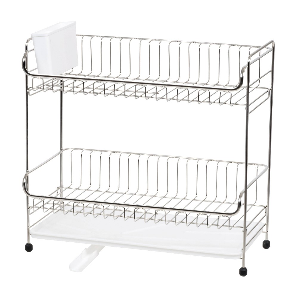 Photos - Dish Drainer IRIS 2 Tier Stainless Steel Compact Dish Drying Rack with Plastic Drain Wh 