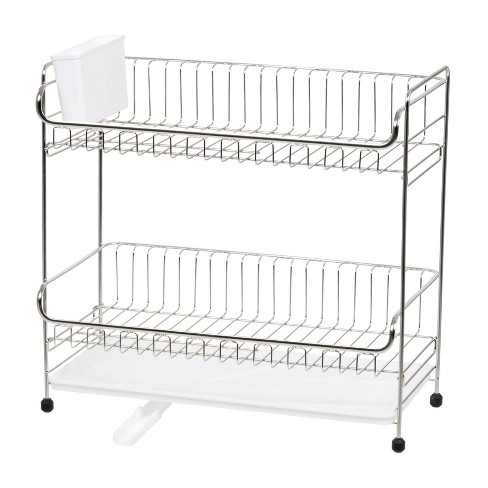 Iris 2 Tier Stainless Steel Compact Dish Drying Rack With Plastic Drain  White : Target
