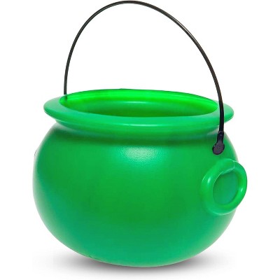 8" St Patricks Day Pot of Gold Decorations Plastic, Green Pot of Gold Cauldron Plastic Bucket Decor for St Patricks Day Table Decorations