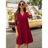 Womens  A Line Dress with Lace Braclet Sleeve V Neck Tunic Dress Mesh Sleeve Summer Basic Dress, Red - Small - 3 of 4