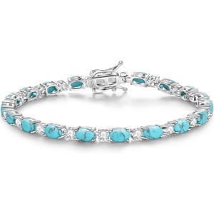 Sterling Silver Tennis Bracelet with Birthstone Charms, 7 Inch Fine Jewelry Christmas Gift for Women - 1 of 4