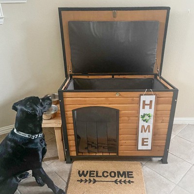 Large Gray Insulated Wood Dog House with Metal Frame