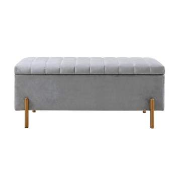 Charmaine Upholstered Storage Bench with Gold Metal Legs Gray - Madison Park