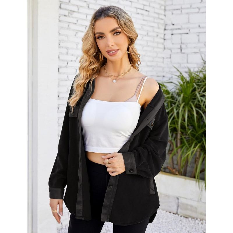 Womens Velvet Long Sleeve Button Down Shirts Casual Blazer Jacket Oversized Blouses Tops, 2 of 6