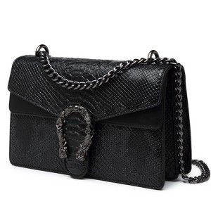 Crossbody Bags for Women - Snake Printed Clutch Purses Leather Shoulder Bags Chain Strap Evening Handbags Black - 1 of 4
