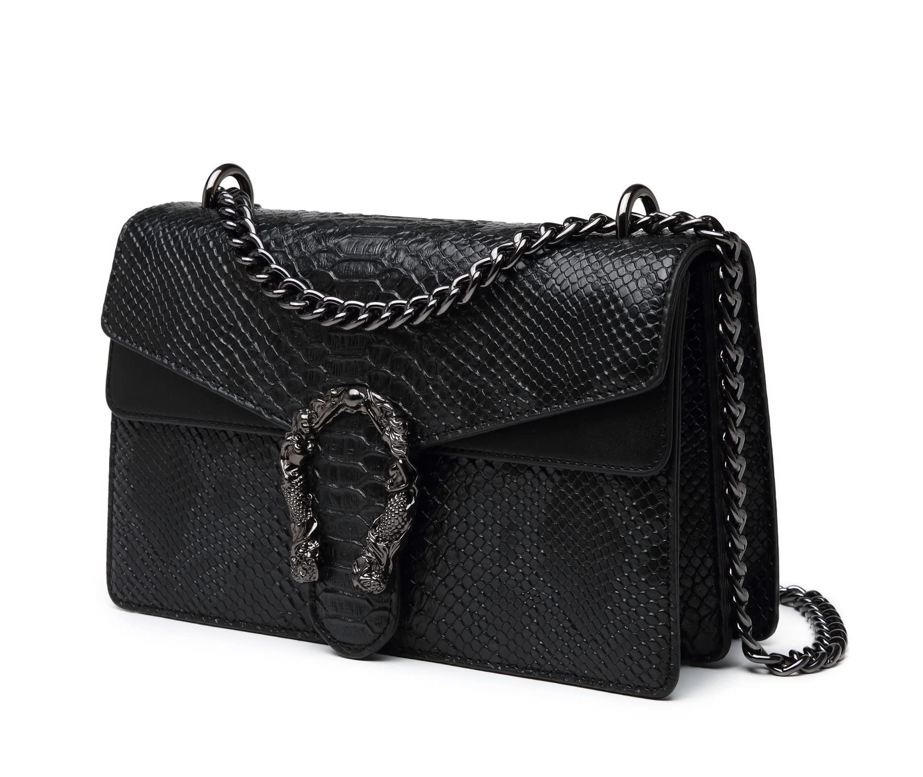 Crossbody Bags for Women - Snake Printed Clutch Purses Leather Shoulder Bags Chain Strap Evening Handbags Black
