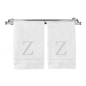 BC BARE COTTON Monogrammed Hand Towel, 100% Turkish Cotton - Set of 2 - White - Silver Block - 1 of 2