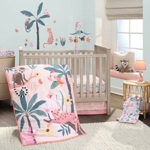 Lambs & Ivy Enchanted Safari Leopard/Lemur Jungle 3-Piece Baby Crib Bedding Set - 1 of 4