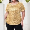 Anna-Kaci Women's Plus Size Short Sleeve Sequin Top Round Neck - 3 of 4