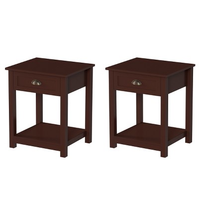 Umber Brown Shaker Style End Tables with Drawer and Shelf, Set of 2