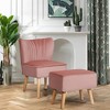 Costway Leisure Chair and Ottoman Thick Padded Velvet Tufted Sofa Set w/ Wood Legs Pink\Blue\ Green - 2 of 4
