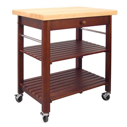 Wood Roll About Kitchen Cart In Cherry Stain Brown Catskill