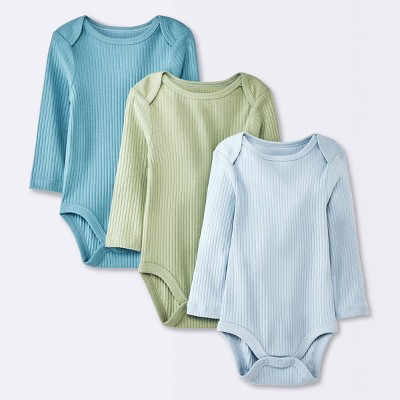 Baby Boys' 3pk Long Sleeve Wide Ribbed Bodysuit - Cloud Island™ Blue 0-3M