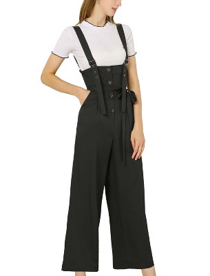 Allegra K Women's High Waist Wide Leg Belted Button Long Overalls Jumpsuit