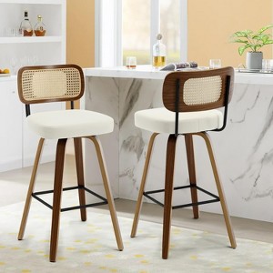 Bekrvio 26"/29" Mid-Century Modern Swivel Bar Stools Set of 1/2/3/4- Faux Leather Upholstered with Back and Bent Wood Legs,Ideal for Kitchen Island - 1 of 4