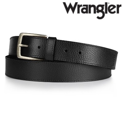 Wrangler Men's Leather Embossed Logo Belt - Casual Daily Wear for Jeans & More, Branded Belt, Mens Accessories