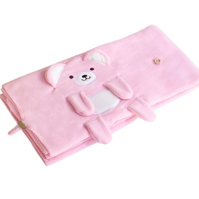 Slickblue Happy Bear Embroidered Coral Fleece Blanket - Soft & Cozy, 42.5" x 59.1", Machine Washable, Available in 5 Colors