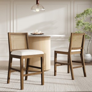 Christopher Knight Home Maris French Country Handwoven Rattan Rubberwood Upholstered Counter Stools (Set of 2) - 1 of 4