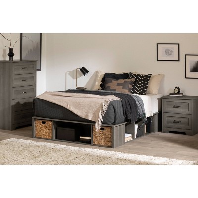 Gray Maple Full Storage Bed with Wicker Baskets