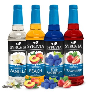 Syruvia Sugar Free Coffee Flavors Variety Pack: Blue Raspberry, Peach, Strawberry & Vanilla 25.4 fl oz Syrup - 1 of 4