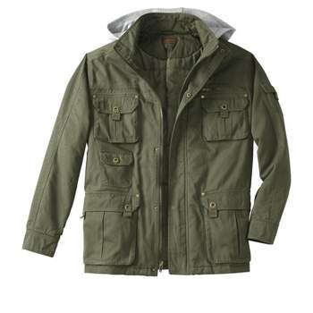 Boulder Creek by KingSize Men's Big & Tall 9 Pocket Twill Utility Jacket with Removable Hood