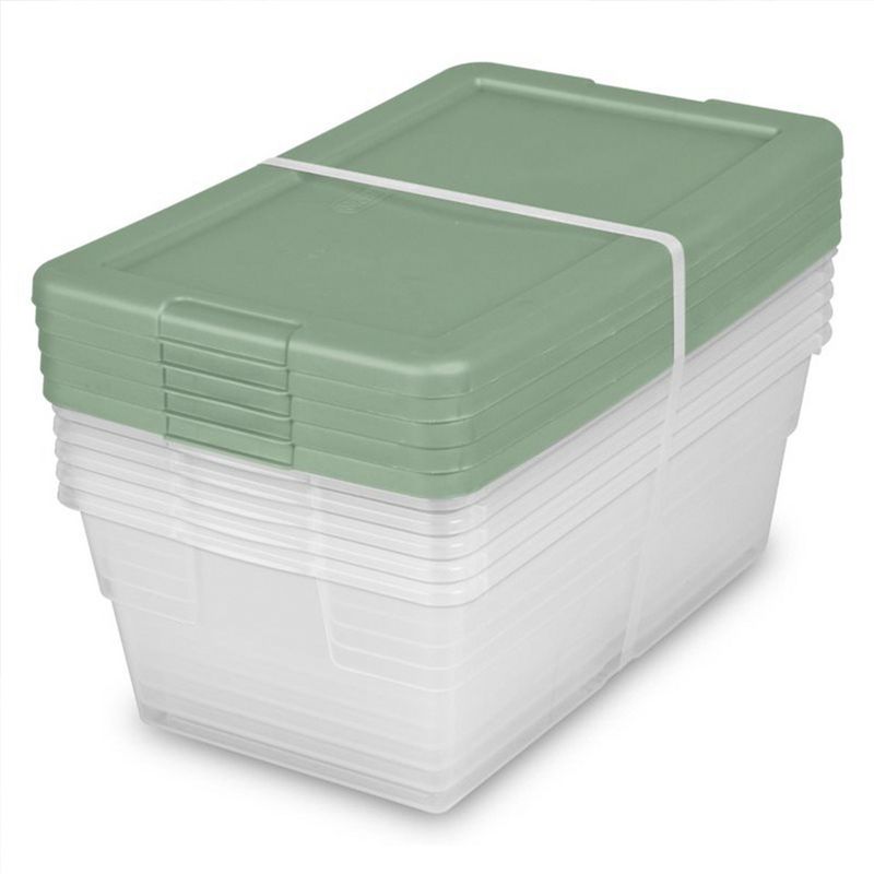 Sterilite Stackable 6 Quart Clear Home Storage Tote Box Container with Handles for Efficient Space Saving Household Organization, Crisp Green (5 Pack), 5 of 6