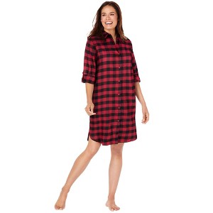 Dreams & Co. Plaid Flannel Button-Front Sleepshirt - 1 of 4
