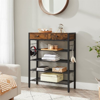 HDZNVF Industrial Brown Shoe Storage Rack with Drawers