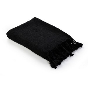 50" X 60" Pink Woven Cotton Throw Blanket with Fringe - 1 of 4