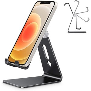 Attop Adjustable Cell Phone Stand, Aluminum Desktop Cellphone Stand with Anti-Slip Base and Convenient Charging Port, Fits All Smart Phones, Silver - 1 of 4