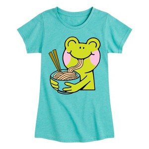 Girls' - Instant Message - Kawaii Frog Eating Ramen Fitted Short Sleeve Graphic T-Shirt - 1 of 4