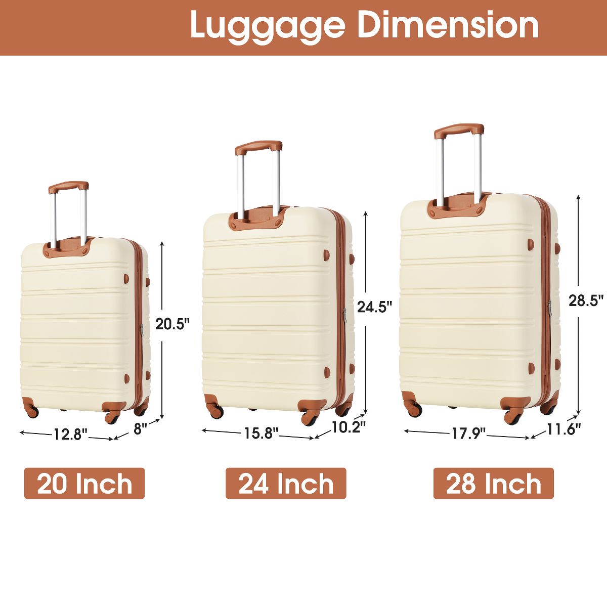 Polibi 3 Piece Hardside Spinner Luggage Set with TSA Lock Expanable Lightweigh Suitcase 20 Inch + 24 Inch + 28 Inch - thumbnail 9