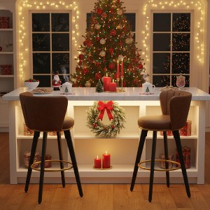 Homy Casa Counter Height Swivel Bar Stools Set of 2,  Upholstered with Metal Legs & Gold Accents, Brown - 1 of 4