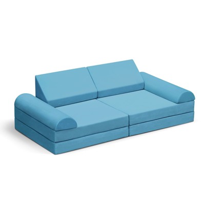 TopComfy Sectional Sofas 8-Piece Modular Kids Play Sofa Convertible Multi-Purpose Couch for Playroom and Bedroom, Blue, 56"*28"*18"