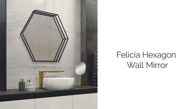 Elegant Hexagon Gold Metal Full-Length Mirror 30"x33"