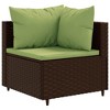 vidaXL Patio Lounge Set with Cushions Sectional Sofa Garden Backyard Poly Rattan - Brown and Green 3x Corner + Middle - 3 of 4