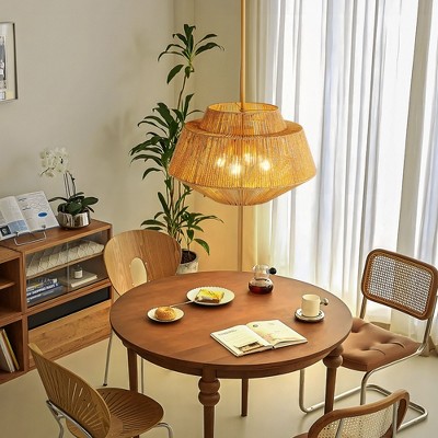 KASITE Adjustable Handwoven Paper Rope Pendant Light with Camel Iron Frame, Ideal for Dining Room, Living Room, and Kitchen