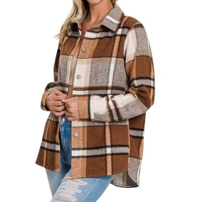 Women's Yarn Dyed Plaid Shacket - ZENANA