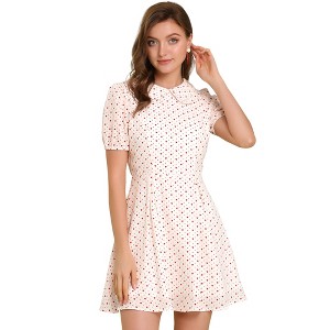 Allegra K Women's Heart Dots Print Short Sleeve A-Line Peter Pan Collar Mini Dress - 1 of 4