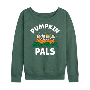 Women's - Peanuts - Pumpkin Pals Lightweight French Terry Wide Neck Long Sleeve Shirt - 1 of 4