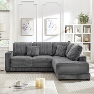 GDFStudio Hallie Modern 93" 3-Seater L Shaped Reversible Rubberwood Corduroy Upholstered Sectional Sofa with Thick Cushion - 1 of 4