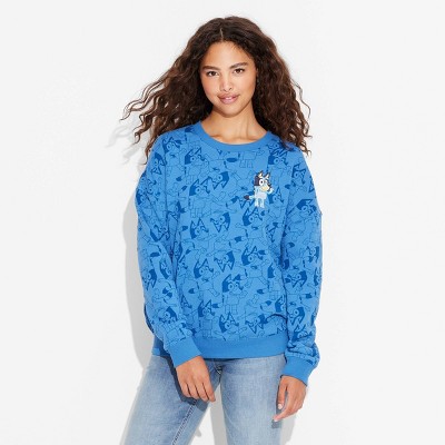 Women's Bluey Print Cozy Graphic Sweatshirt - Blue XXS