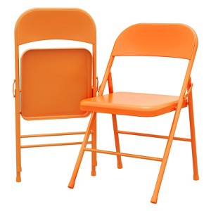 2 Pack All-Steel Folding Chairs with Backrest, Heavy Duty Metal Foldable Dining Chair Set of 4 Hold Up to 350 LBS - 1 of 4