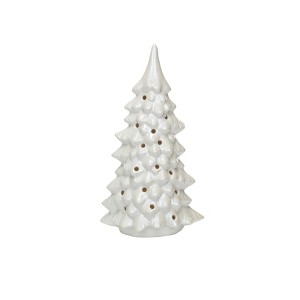 Storied Home Stoneware LED Tree with Cut-Outs and Iridescent Finish, Cream - 1 of 3