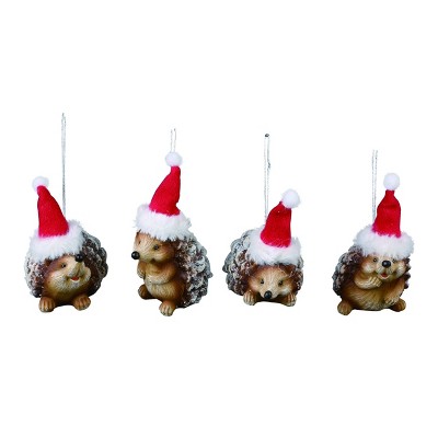 Transpac Resin 4 in. Brown Christmas Holiday Hedgehog Ornament Set of 4