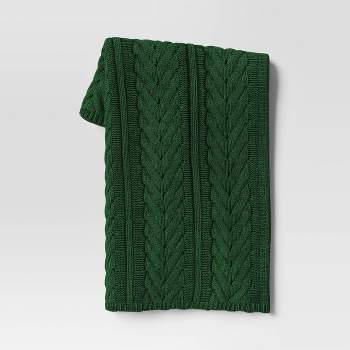 Wishbone Cable Knit Throw Blanket Green - Threshold™