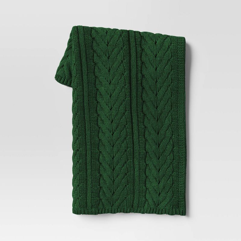 Wishbone Cable Knit Throw Blanket Green - Threshold&#8482;, 1 of 6