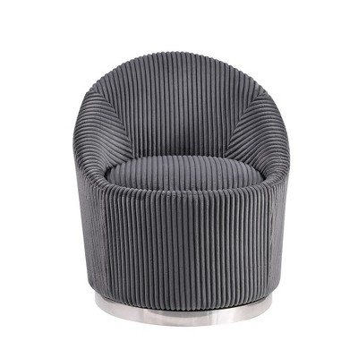 Corduroy Upholstered 360° Swivel Barrel Accent Chair with Stainless Pedestal for Bedroom -Morden Fort